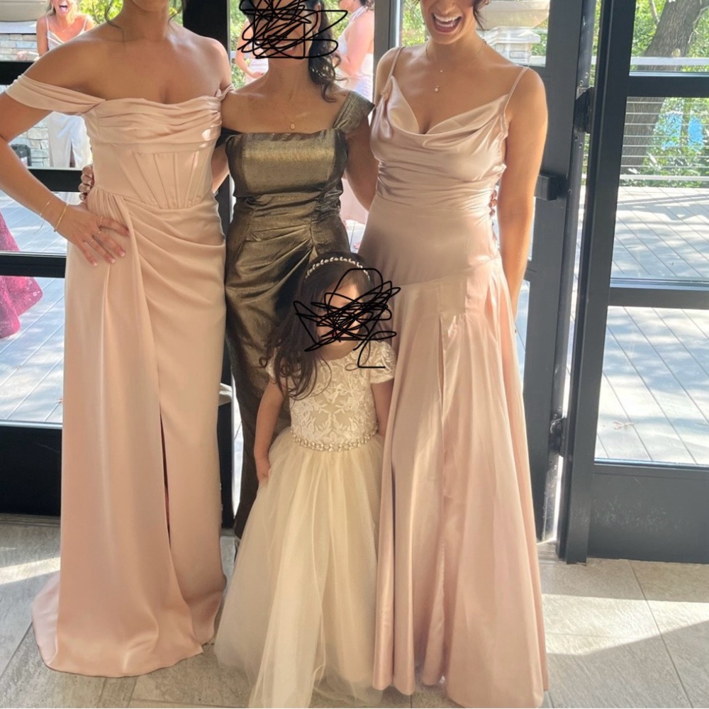 Bronx and Banco Blush Satin Cowl Neck Gown with High Slit - Picture 3 of 3